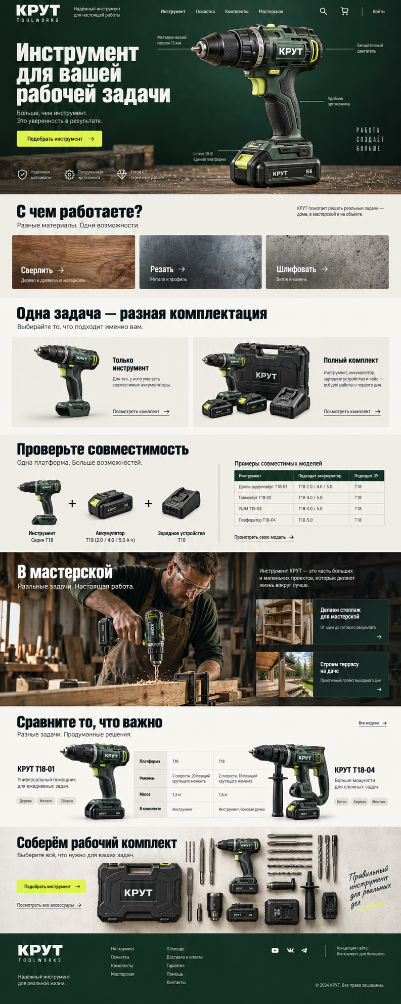 Концепция сайта: Профессиональный инструмент. Рабочая задача, характеристики и комплектация инструмента.
