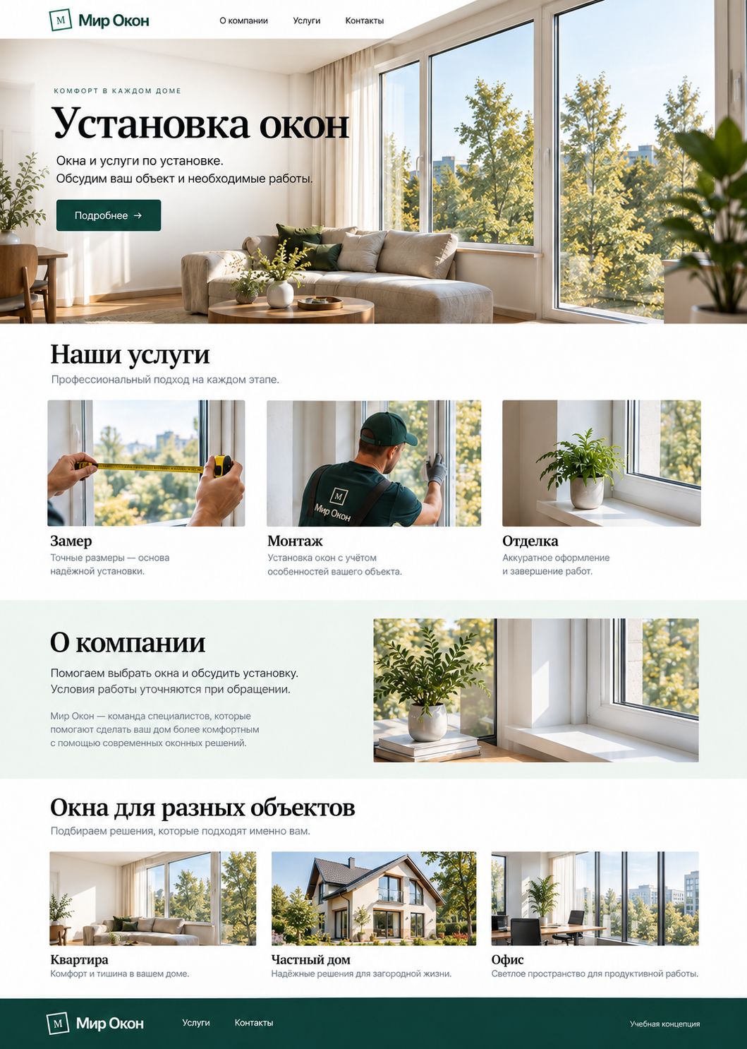 Установка окон — учебный макет до изменений